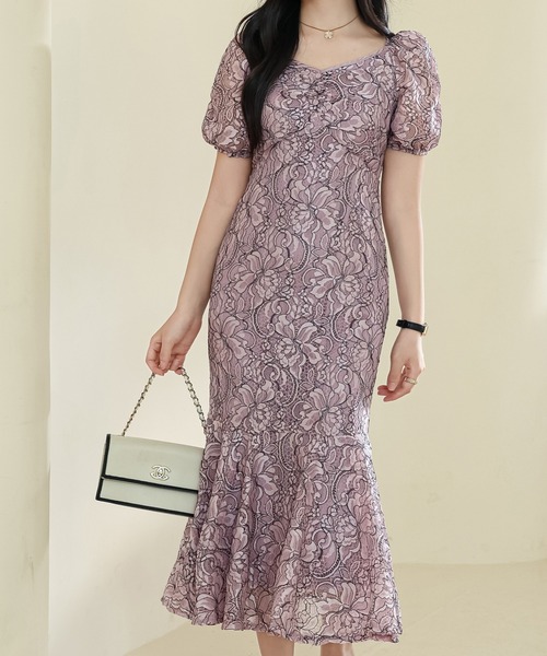 Lace Ladies（レースレディース）の「総レース Vネック マーメイド パフスリーブ ワンピース（ワンピース・レディース・パープル/アイボリー/ブラック・S/FREE）」の12枚目の写真