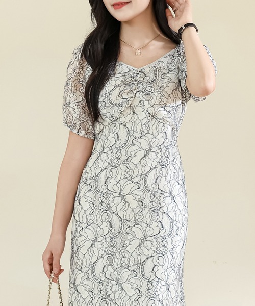 Lace Ladies（レースレディース）の「総レース Vネック マーメイド パフスリーブ ワンピース（ワンピース・レディース・パープル/アイボリー/ブラック・S/FREE）」の16枚目の写真