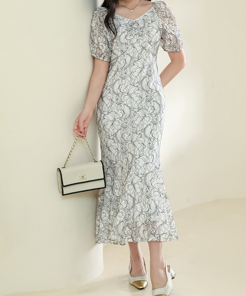 Lace Ladies（レースレディース）の「総レース Vネック マーメイド パフスリーブ ワンピース（ワンピース・レディース・パープル/アイボリー/ブラック・S/FREE）」の18枚目の写真