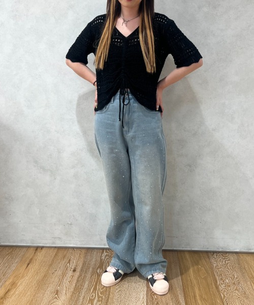 Ambre Neige（アンブルネージュ）の「rhinestone denim pants / ラインストーンデニムパンツ（デニムパンツ・レディース・ライトブルー/インディゴブルー・SMALL/MEDIUM）」の3枚目の写真