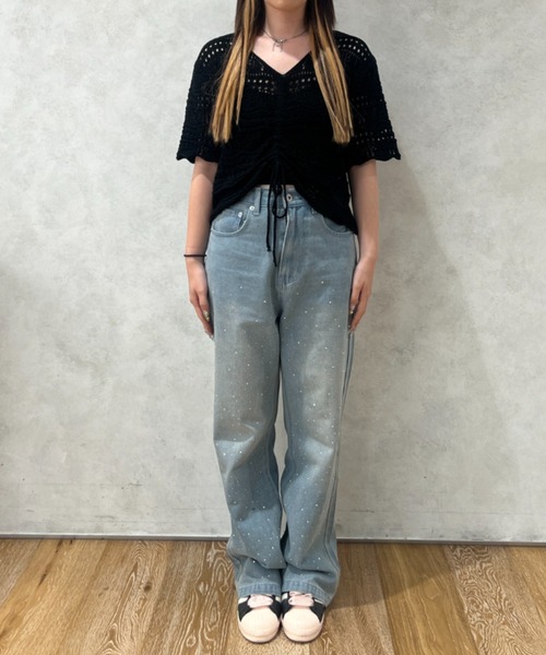 Ambre Neige（アンブルネージュ）の「rhinestone denim pants / ラインストーンデニムパンツ（デニムパンツ・レディース・ライトブルー/インディゴブルー・SMALL/MEDIUM）」の4枚目の写真