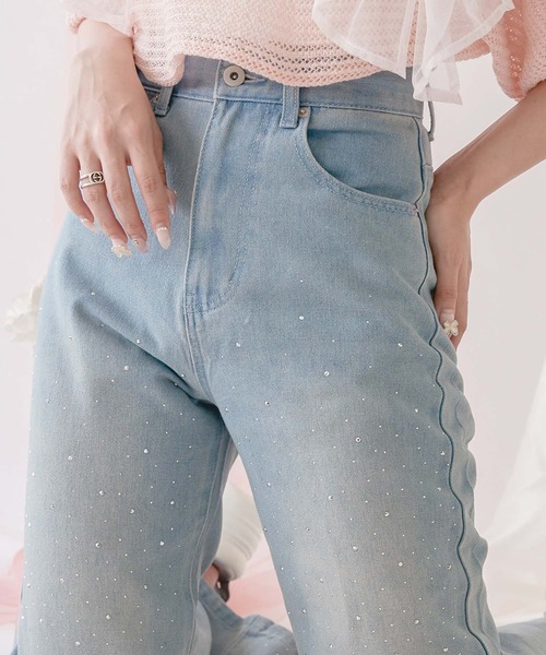Ambre Neige（アンブルネージュ）の「rhinestone denim pants / ラインストーンデニムパンツ（デニムパンツ・レディース・ライトブルー/インディゴブルー・SMALL/MEDIUM）」の17枚目の写真
