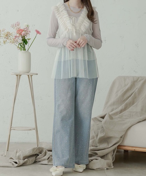 Ambre Neige（アンブルネージュ）の「rhinestone denim pants / ラインストーンデニムパンツ（デニムパンツ・レディース・ライトブルー/インディゴブルー・SMALL/MEDIUM）」の14枚目の写真