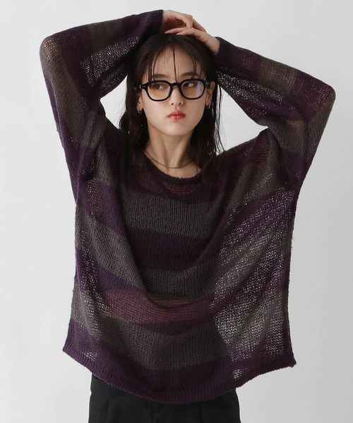 RAGEBLUE(レイジブルー)の「モヘアタッチ/ボーダーニットプルオーバー(ニット/セーター・レディース・ブラウン系/グレー系/ホワイト系・FREE)」の2枚目の写真