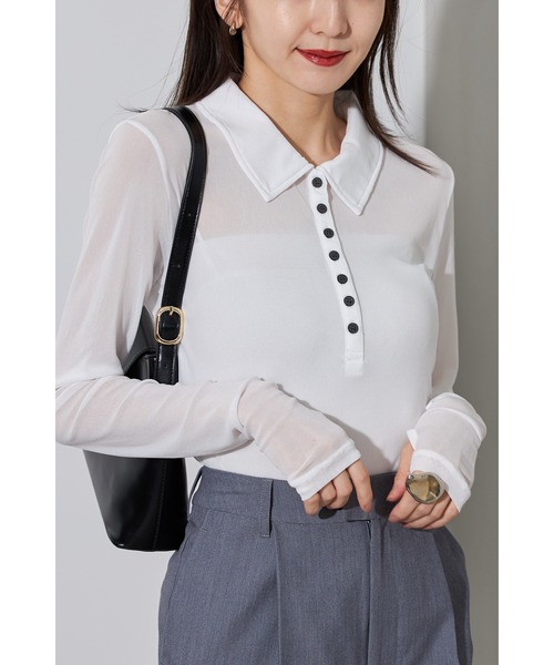 &. NOSTALGIA(アンドドットノスタルジア)の「【ZOZO限定】まなみんセレクト シアーコンパクトポロプルオーバー(Tシャツ/カットソー・レディース・ライトブルー/オフホワイト/チャコールグレー・M)」の12枚目の写真