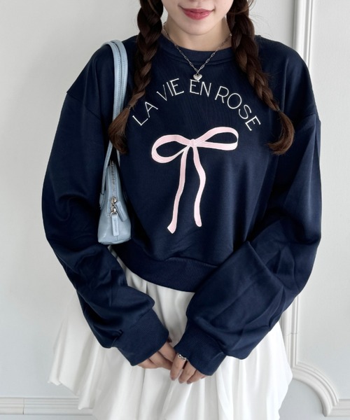 Loueme(ルエム)の「リボンプリントプルオーバー(Tシャツ/カットソー・レディース・オートミール/ネイビー/グレー・FREE)」の2枚目の写真