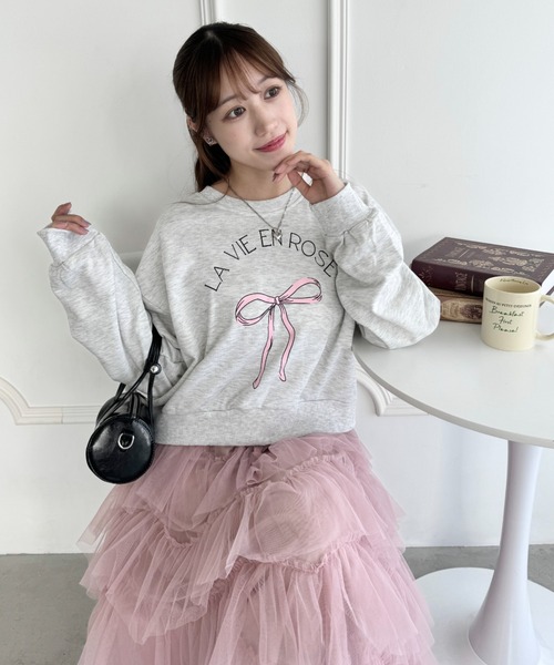 Loueme(ルエム)の「リボンプリントプルオーバー(Tシャツ/カットソー・レディース・オートミール/ネイビー/グレー・FREE)」の9枚目の写真