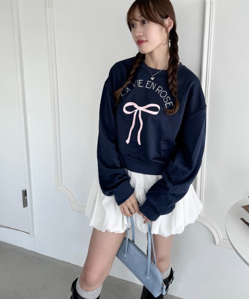 Loueme(ルエム)の「リボンプリントプルオーバー(Tシャツ/カットソー・レディース・オートミール/ネイビー/グレー・FREE)」の4枚目の写真