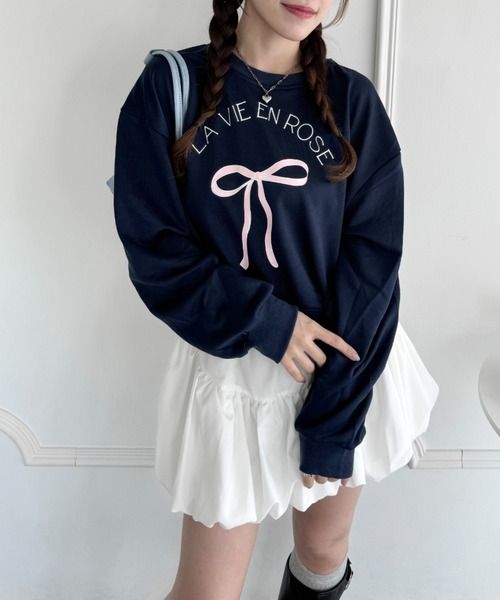 Loueme(ルエム)の「リボンプリントプルオーバー(Tシャツ/カットソー・レディース・オートミール/ネイビー/グレー・FREE)」の5枚目の写真
