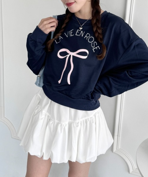 Loueme(ルエム)の「リボンプリントプルオーバー(Tシャツ/カットソー・レディース・オートミール/ネイビー/グレー・FREE)」の6枚目の写真