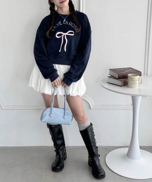 Loueme(ルエム)の「リボンプリントプルオーバー(Tシャツ/カットソー・レディース・オートミール/ネイビー/グレー・FREE)」の7枚目の写真