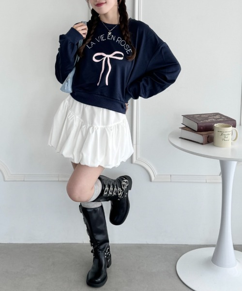 Loueme(ルエム)の「リボンプリントプルオーバー(Tシャツ/カットソー・レディース・オートミール/ネイビー/グレー・FREE)」の8枚目の写真