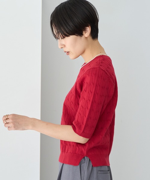 AMERICAN HOLIC(アメリカンホリック)の「ケーブル5分袖ニットプルオーバー(ニット/セーター・レディース・オフホワイト/グレー系その他/ベージュ/ブルー系その他7/ブラック/レッド・M/L)」の10枚目の写真