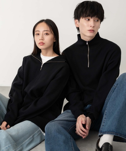 WEGO(ウィゴー)の「WEGO/ミラノリブハーフジッププルオーバー(ニット/セーター・メンズ・ブラック/ホワイト/ネイビー/ダークグレー・MEDIUM/LARGE)」の2枚目の写真