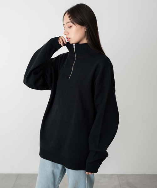 WEGO(ウィゴー)の「WEGO/ミラノリブハーフジッププルオーバー(ニット/セーター・メンズ・ブラック/ホワイト/ネイビー/ダークグレー・MEDIUM/LARGE)」の9枚目の写真