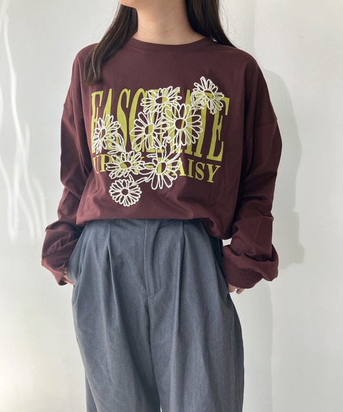セール】◇フラワー刺繍重ねロゴロンT（Tシャツ/カットソー