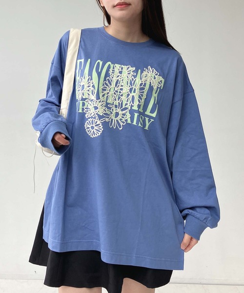 アズノウアズ  花柄刺繍 セール】◇フラワー刺繍重ねロゴロンT（Tシャツ/カットソー