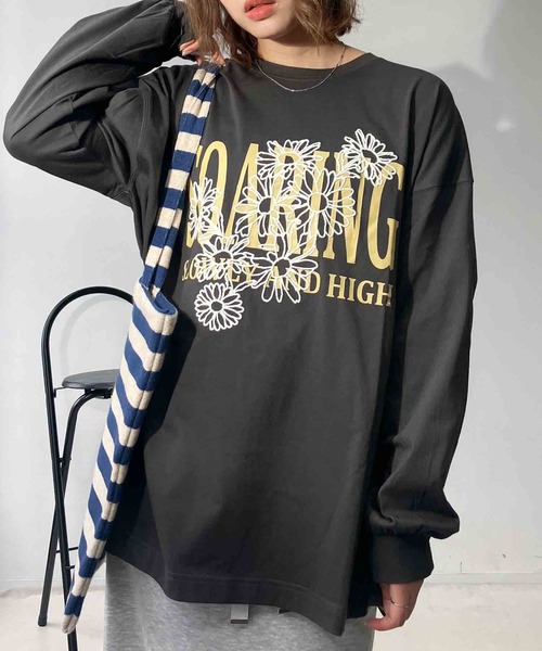 AS KNOW AS plus（アズノゥアズプラス）の「◇フラワー刺繍重ねロゴロンT（Tシャツ/カットソー・レディース・キナリ/スミクロ/オートミール/ブラウン/ブルー/アイボリー系/ベージュ系/グリーン系/ブラック系・FREE）」の11枚目の写真