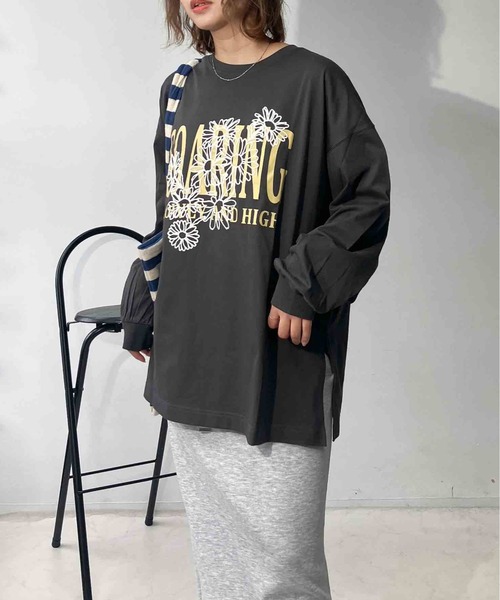 AS KNOW AS plus（アズノゥアズプラス）の「◇フラワー刺繍重ねロゴロンT（Tシャツ/カットソー・レディース・キナリ/スミクロ/オートミール/ブラウン/ブルー/アイボリー系/ベージュ系/グリーン系/ブラック系・FREE）」の12枚目の写真