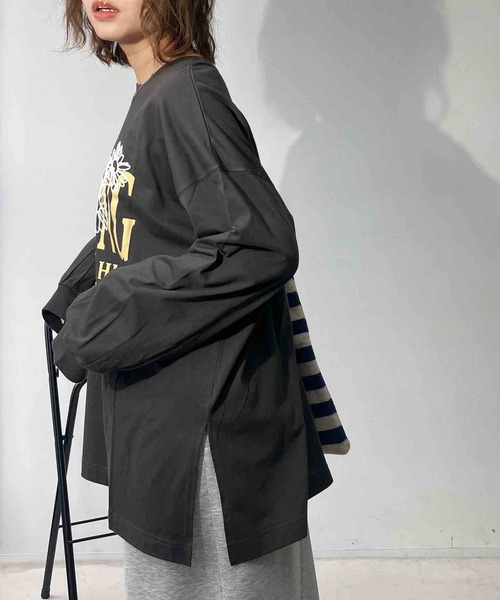 AS KNOW AS plus（アズノゥアズプラス）の「◇フラワー刺繍重ねロゴロンT（Tシャツ/カットソー・レディース・キナリ/スミクロ/オートミール/ブラウン/ブルー/アイボリー系/ベージュ系/グリーン系/ブラック系・FREE）」の15枚目の写真