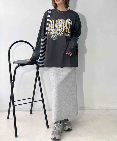 AS KNOW AS plus（アズノゥアズプラス）の「◇フラワー刺繍重ねロゴロンT（Tシャツ/カットソー・レディース・キナリ/スミクロ/オートミール/ブラウン/ブルー/アイボリー系/ベージュ系/グリーン系/ブラック系・FREE）」の17枚目の写真