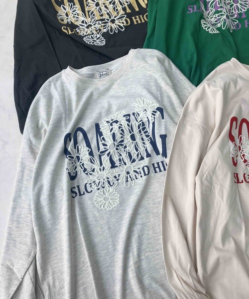 AS KNOW AS plus（アズノゥアズプラス）の「◇フラワー刺繍重ねロゴロンT（Tシャツ/カットソー・レディース・キナリ/スミクロ/オートミール/ブラウン/ブルー/アイボリー系/ベージュ系/グリーン系/ブラック系・FREE）」の22枚目の写真