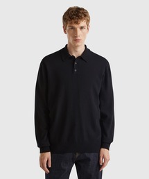 BENETTON (UNITED COLORS OF BENETTON) | ヴァージンウール100％無地長袖ニットポロシャツ(ポロシャツ)