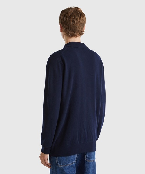 BENETTON (UNITED COLORS OF BENETTON)（ベネトンユナイテッドカラーズオブベネトン）の「ヴァージンウール100％無地長袖ニットポロシャツ（ポロシャツ・メンズ・ブラック/ネイビー/グレー・MEDIUM/SMALL）」の11枚目の写真