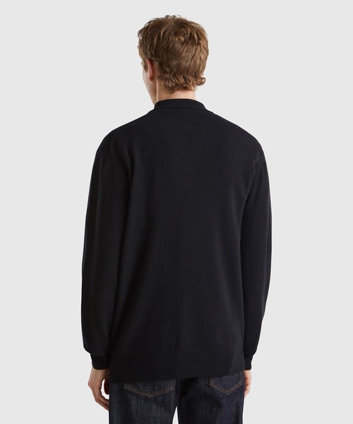 BENETTON (UNITED COLORS OF BENETTON)（ベネトンユナイテッドカラーズオブベネトン）の「ヴァージンウール100％無地長袖ニットポロシャツ（ポロシャツ・メンズ・ブラック/ネイビー/グレー・MEDIUM/SMALL）」の7枚目の写真