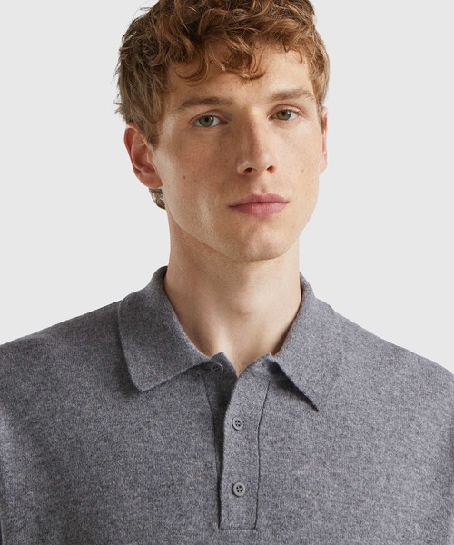 BENETTON (UNITED COLORS OF BENETTON)（ベネトンユナイテッドカラーズオブベネトン）の「ヴァージンウール100％無地長袖ニットポロシャツ（ポロシャツ・メンズ・ブラック/ネイビー/グレー・MEDIUM/SMALL）」の10枚目の写真