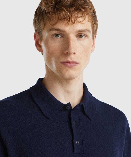 BENETTON (UNITED COLORS OF BENETTON)（ベネトンユナイテッドカラーズオブベネトン）の「ヴァージンウール100％無地長袖ニットポロシャツ（ポロシャツ・メンズ・ブラック/ネイビー/グレー・MEDIUM/SMALL）」の12枚目の写真