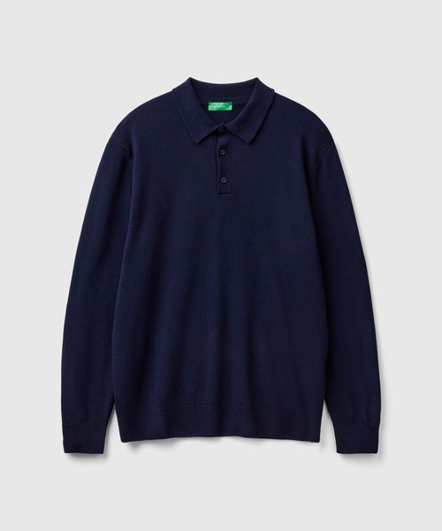 BENETTON (UNITED COLORS OF BENETTON)（ベネトンユナイテッドカラーズオブベネトン）の「ヴァージンウール100％無地長袖ニットポロシャツ（ポロシャツ・メンズ・ブラック/ネイビー/グレー・MEDIUM/SMALL）」の19枚目の写真