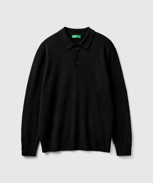 BENETTON (UNITED COLORS OF BENETTON)（ベネトンユナイテッドカラーズオブベネトン）の「ヴァージンウール100％無地長袖ニットポロシャツ（ポロシャツ・メンズ・ブラック/ネイビー/グレー・MEDIUM/SMALL）」の13枚目の写真