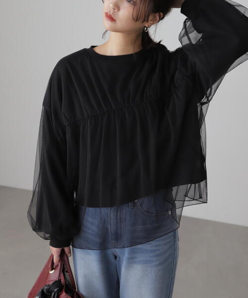 FREE'S MART（フリーズマート）の「◆チュールレイヤードスウェット（スウェット・レディース・ホワイト/ブラック/グレー・FREE）」の3枚目の写真