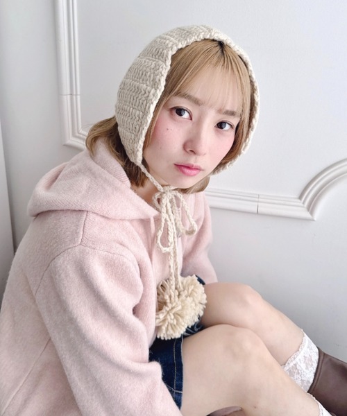 セール】【5色展開】ポンポンリボンニットイヤーマフ（イヤーマフ