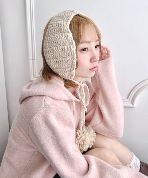 セール】【5色展開】ポンポンリボンニットイヤーマフ（イヤーマフ