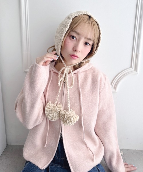 セール】【5色展開】ポンポンリボンニットイヤーマフ（イヤーマフ