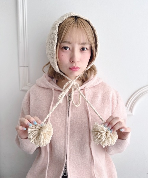 セール】【5色展開】ポンポンリボンニットイヤーマフ（イヤーマフ