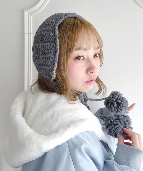 セール】【5色展開】ポンポンリボンニットイヤーマフ（イヤーマフ