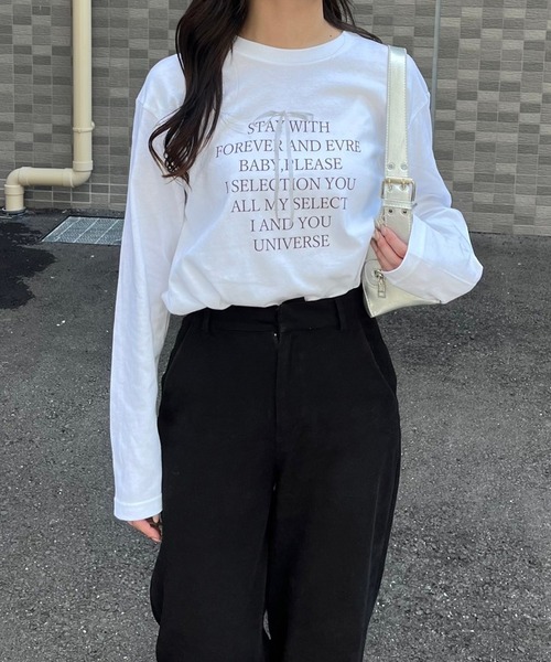 fiere(フィエール)の「リボンデザイン英字ロンT/長袖Tシャツ(Tシャツ/カットソー・レディース・ホワイト・MEDIUM/LARGE)」の1枚目の写真