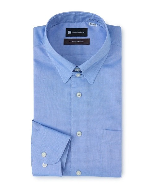 Perfect Suit FActory（パーフェクトスーツファクトリー）の「【ノンアイロン】長袖ワイシャツ　タブカラー【クラシコ】綿100％　無地　サックス（ビジネスシャツ・メンズ・ブルー・首回り41cm-裄丈84cm/首回り39cm-裄丈82cm）」の5枚目の写真
