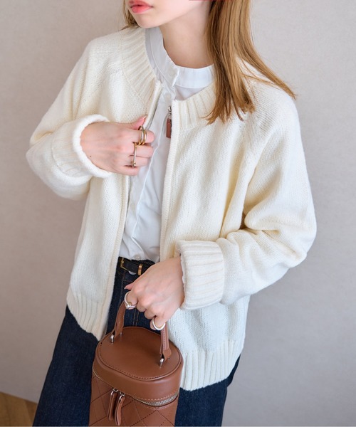 セール】ダブルジップニットカーディガントップス（カーディガン