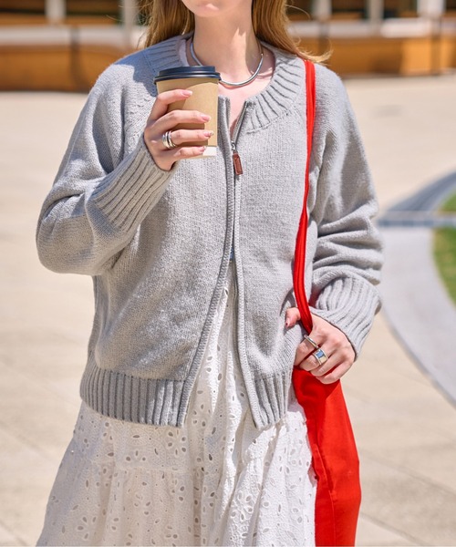 セール】ダブルジップニットカーディガントップス（カーディガン