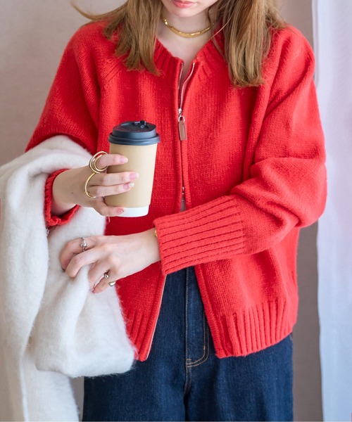 ダブルジップニットカーディガントップス（カーディガン/ボレロ