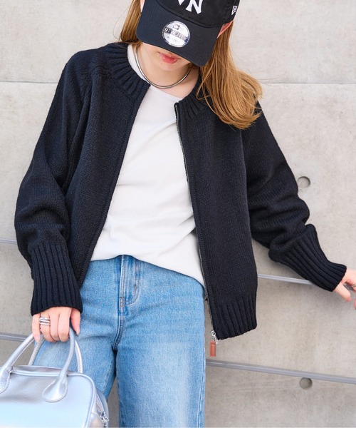 セール】ダブルジップニットカーディガントップス（カーディガン