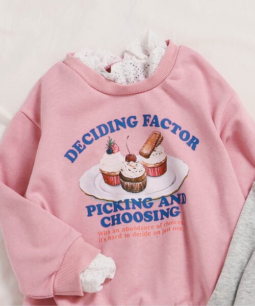 apres les cours（アプレレクール）の「転写モチーフレイヤードトレーナー（スウェット・キッズ・アイボリー/ピンク・80/90/100/110/120/130/140）」の2枚目の写真