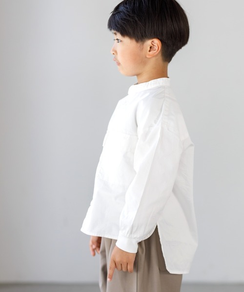 MAKE YOUR DAY（メイクユアデイ）の「無地とストライプのバンドカラーシャツ■80～140cm（シャツ/ブラウス・キッズ・イエロー/ブルー/オフホワイト/オリーブ・80/90/100/110/120/130/140）」の15枚目の写真