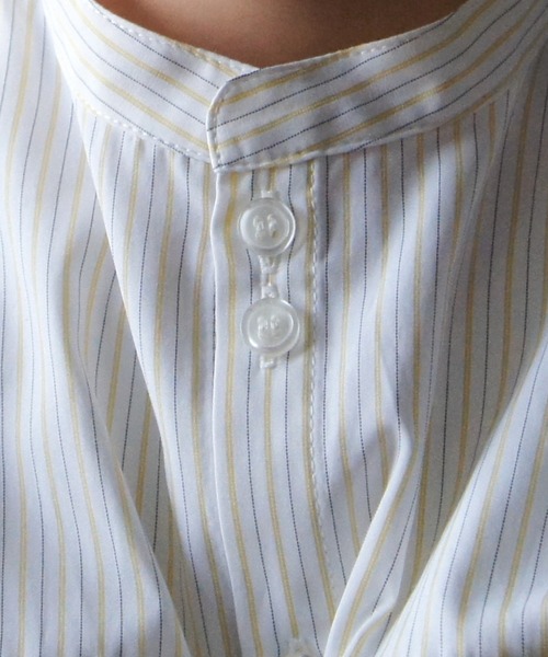 MAKE YOUR DAY（メイクユアデイ）の「無地とストライプのバンドカラーシャツ■80～140cm（シャツ/ブラウス・キッズ・イエロー/ブルー/オフホワイト/オリーブ・80/90/100/110/120/130/140）」の12枚目の写真