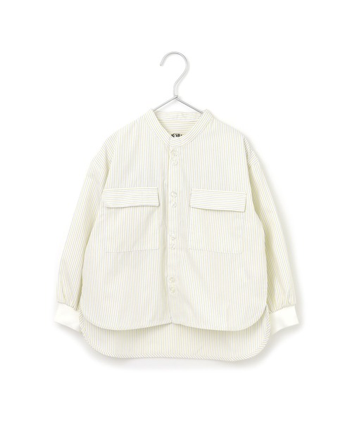 MAKE YOUR DAY（メイクユアデイ）の「無地とストライプのバンドカラーシャツ■80～140cm（シャツ/ブラウス・キッズ・イエロー/ブルー/オフホワイト/オリーブ・80/90/100/110/120/130/140）」の14枚目の写真
