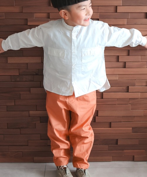 MAKE YOUR DAY（メイクユアデイ）の「無地とストライプのバンドカラーシャツ■80～140cm（シャツ/ブラウス・キッズ・イエロー/ブルー/オフホワイト/オリーブ・80/90/100/110/120/130/140）」の7枚目の写真